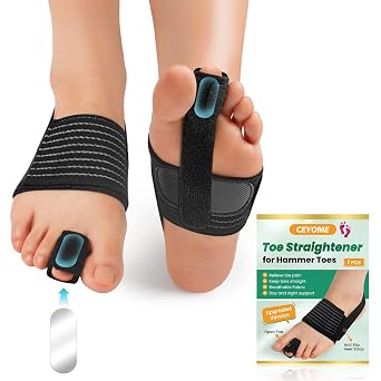 Hammer Toe Straightener Corrector, 1 Pcs Adjustable Toe Splint | Toe Straightener for Curled, Broken, or Bent Toes, Includes Cushioned Wraps for Pain Relief & Recovery
