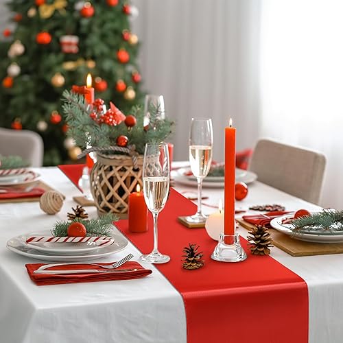 Miniatura 2 de Camino de mesa rojo de 12 x 108 pulgadas, paquete de 12 caminos de mesa de satén, camino de mesa suave para fiestas, bodas, banquetes, cumpleaños