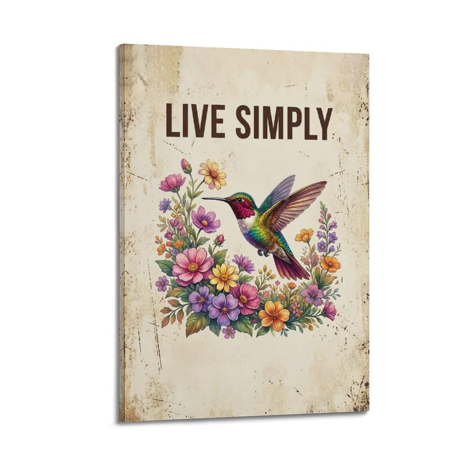 OKAHYS Hummingbird Garden Bird Poster Coastal Illustration Modern Decorative Canvas Prints - Ideal Wall Art for Family, Man Cave, Game Room, Boys & Girls Bedroom 20x30inch
