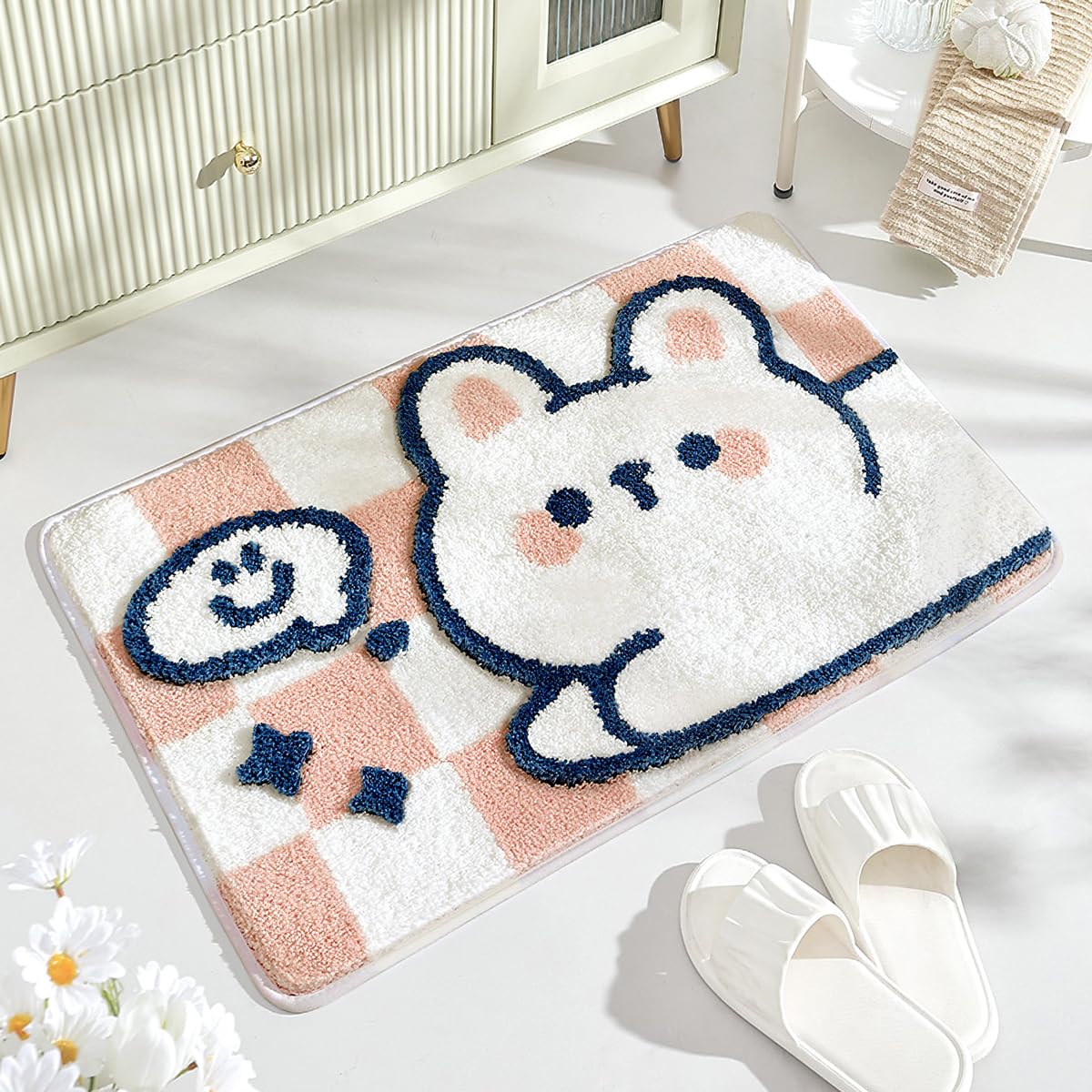 Cute Animal Bathroom Rug Mat, 16x24, Extra Soft and Absorbent Bath Rugs, Machine Wash Dry, Non-Slip Carpet Mat for Tub, Shower, and Bath Room, Rabbit