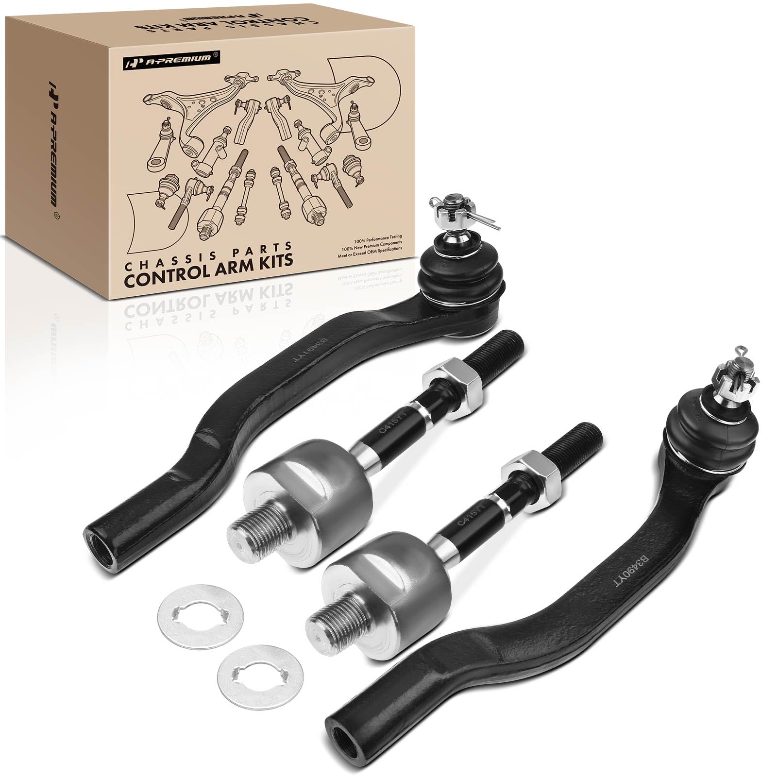 Set of 4, Front Inner & Outer Tie Rod End Kit, Compatible with Honda Accord 1998-2002, Acura TL 1999-2003, CL 2001-2003