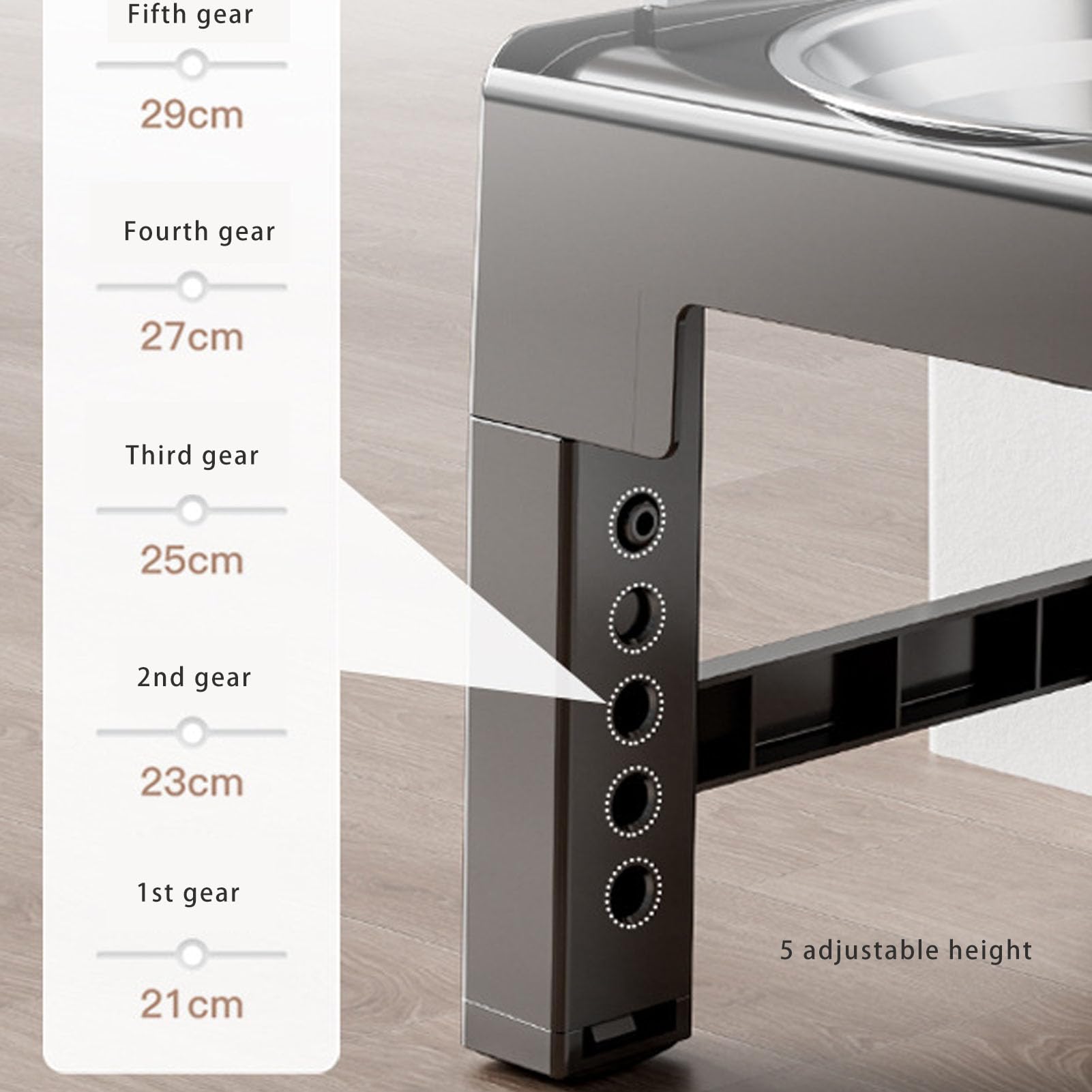 Adjustable Height Elevated Dog Bowl Feeder with Stainless Steel Bowls, Anti Slip Base, 11 Degree Tilt Design for Medium Large Dogs, Suitable for Various Pets (Grey)
