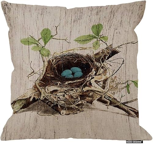 Miniatura 1 de HGOD DESIGNS Funda de cojín vintage con diseño de pinzón y huevos azules, funda de cojín de lino y algodón de 18 x 18 pulgadas