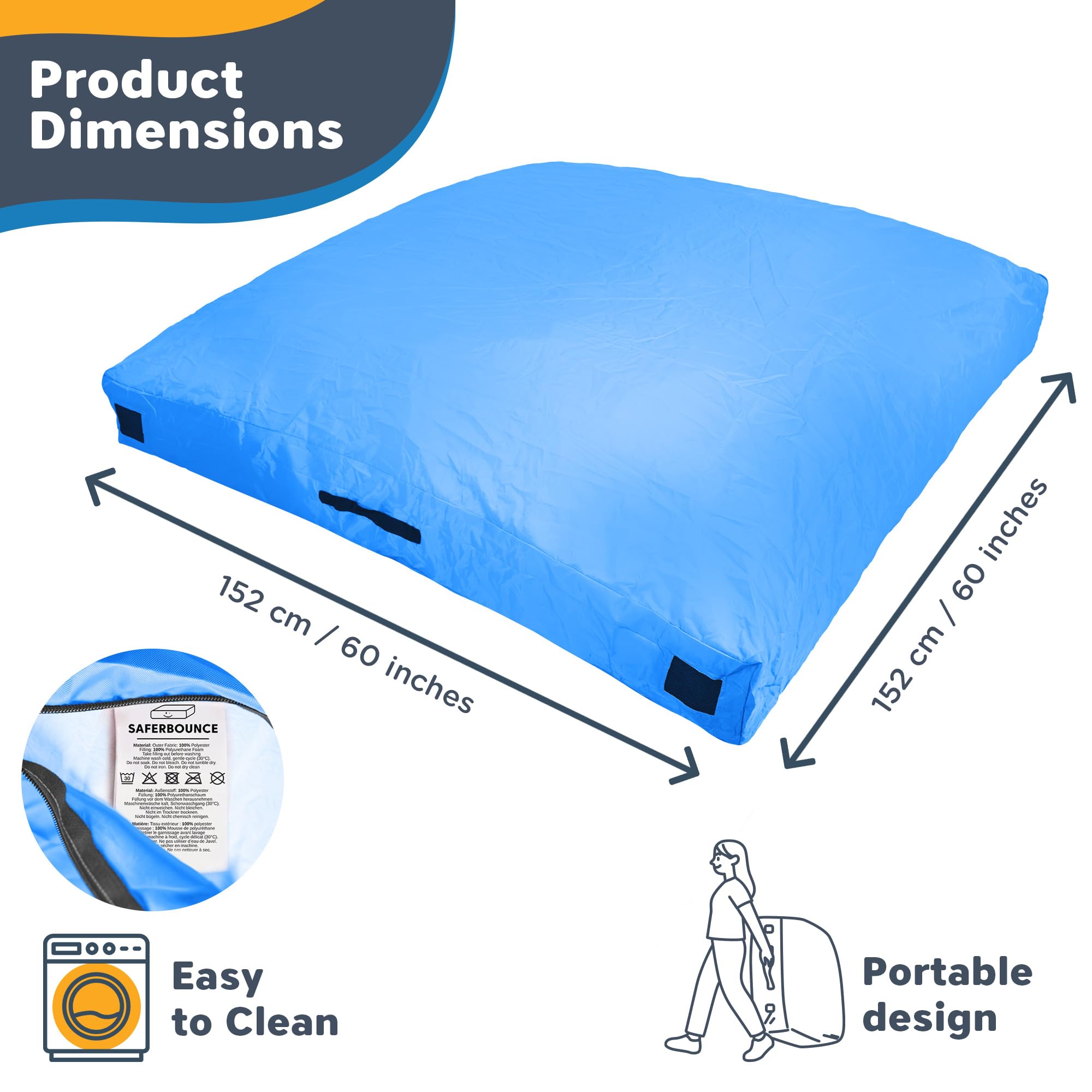 SaferBounce Sensory Crash Pad para Niños | Grande 152 x 152 cm O 122 x 91 cm | Colchoneta Crash Autismo para Niños | Gran Alfombra Espuma Infantil | Escalada & Gimnasia