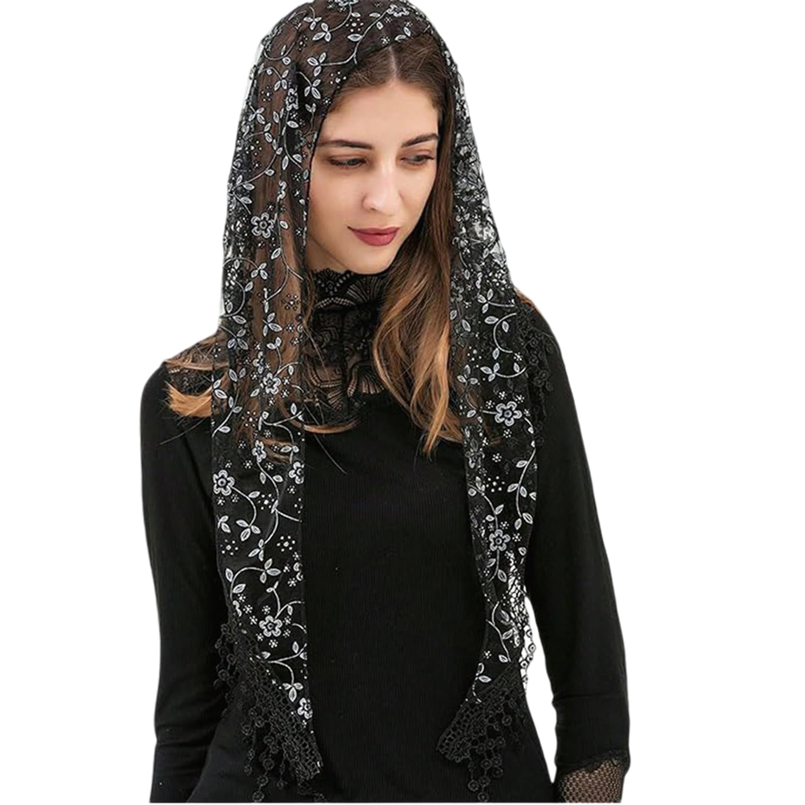 Yazhuq Lace Flower Bandanas Tassels Headwrap for Women and Girl Various Occasion Vacation Dressingup Head Scarf Photo Headpiece