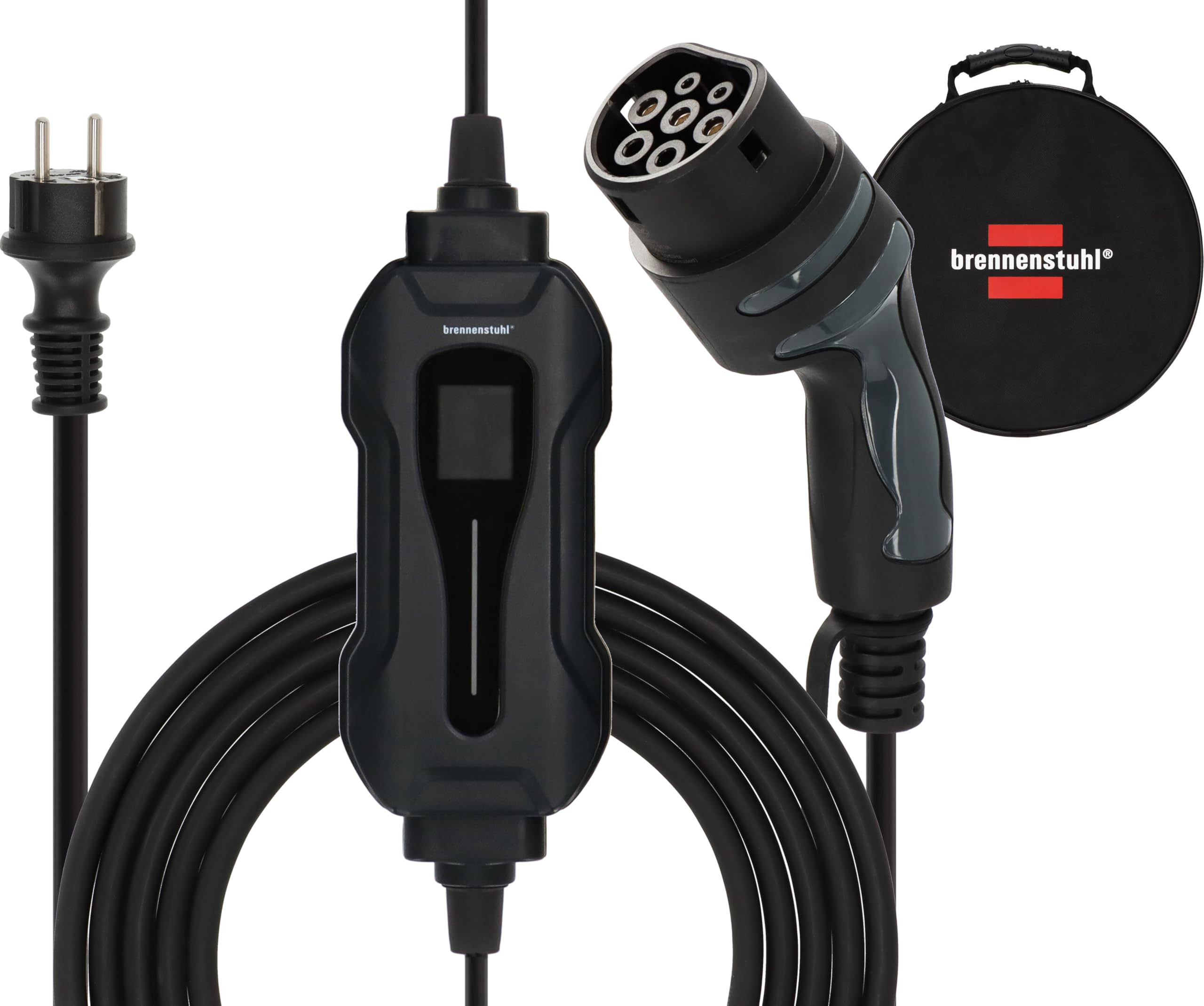 Brennenstuhl Portable EV Charger Type 2 - Protective Contact (Mobile Charging Station 10 A, 2.3 kW, 8 m, IP44, Display, for Electric and Hybrid Vehicles BEV-PHEV, with Transport Bag)