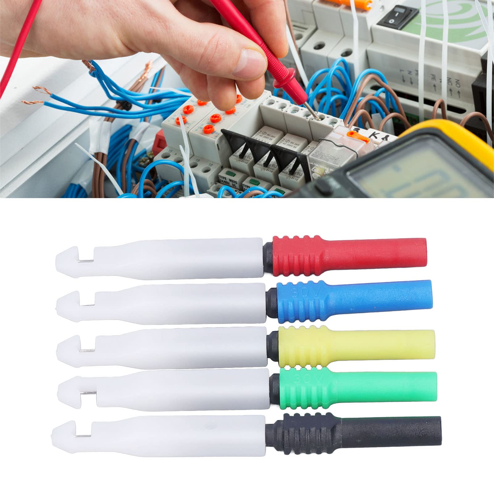 Set 5 Sonde Per Multimetro - Puntali Aghi Per Piercing Filo, Con Guaina, 0,7 Mm, Multicolore