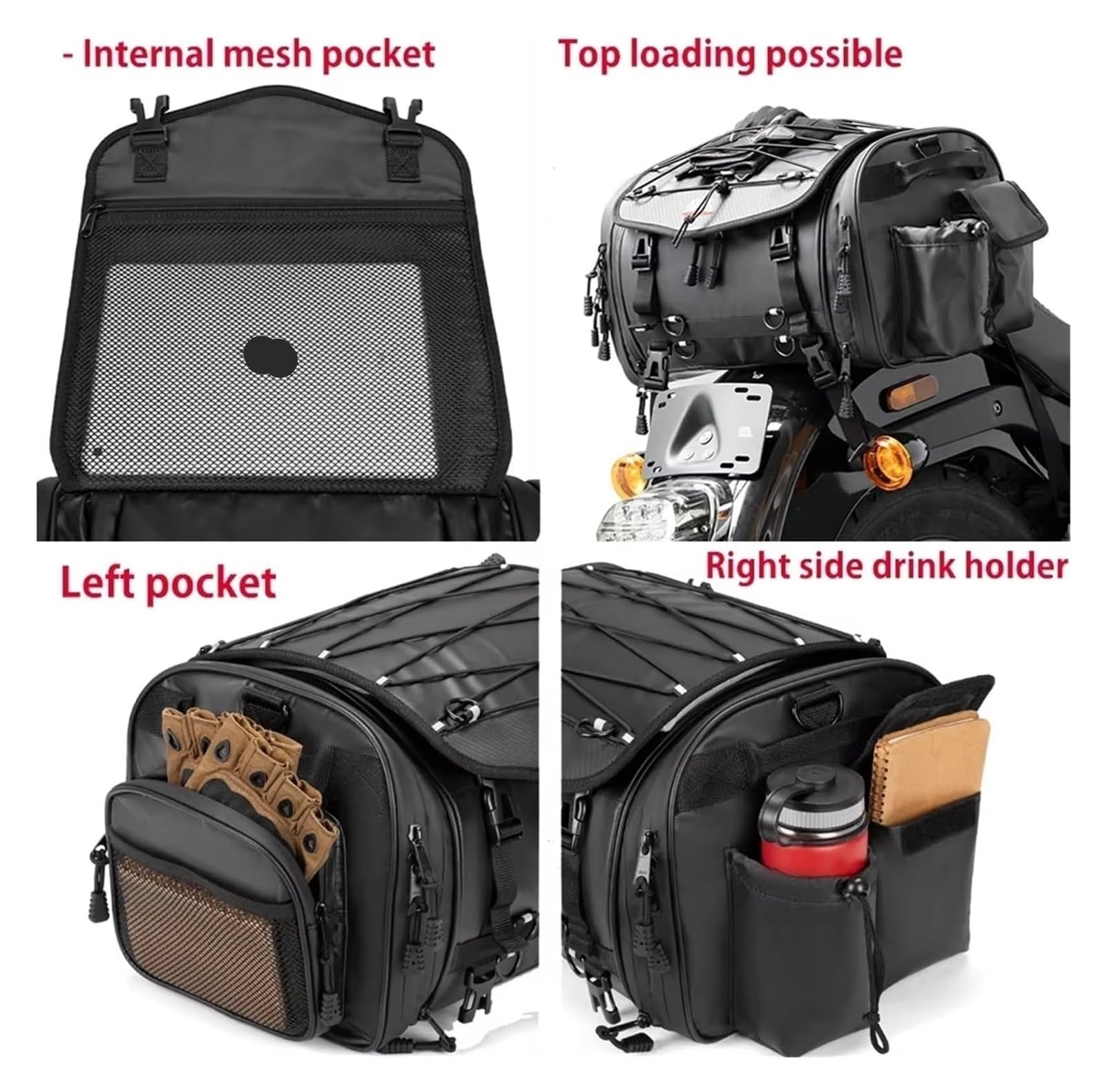 Moto Paraurti Borsa Moto Sella Coda Espandibile Grande capacità Viaggio Bagagli Universale PVC Impermeabile Borsa