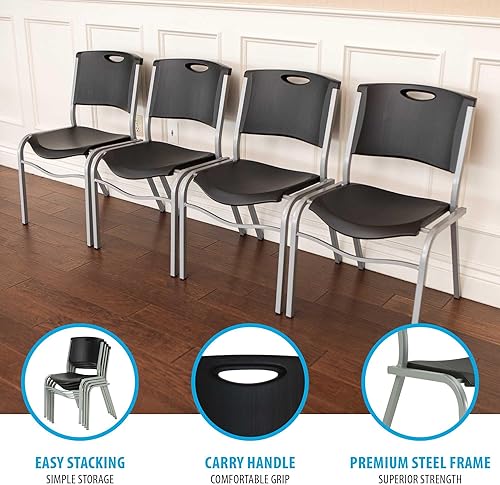 Miniatura 4 de Lifetime 42830 - Silla apilable, color negro con marco de acero plateado, paquete de 4