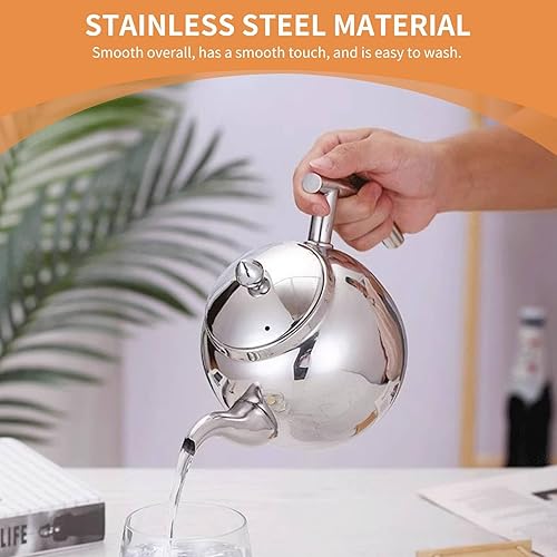 Miniatura 10 de Tetera de metal, tetera de acero inoxidable con infusor extraíble, hoja de té suelta, cafetera hervidor de agua para el hogar, cocina, restaurante