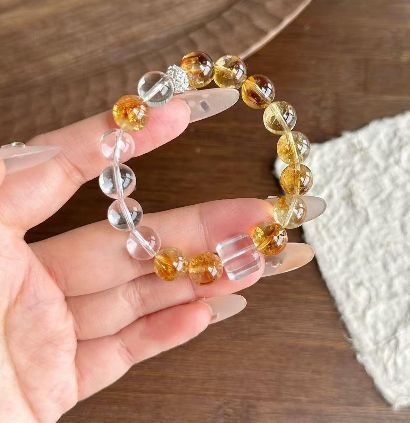 Bracciale elasticizzato con perline di cristallo naturale e pietre preziose | Citrino naturale che attrae il braccialetto di abbondanza di ricchezza, feng shui Energia curativa di successo