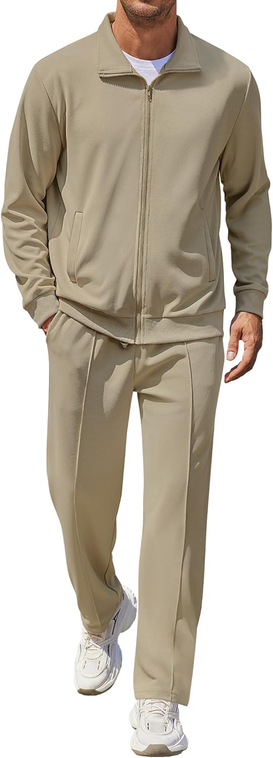 COOFANDY Men’s Casual Sweatsuit 2 Piece Athletic Full Zip Tracksuit Jacquard Jogging Set Fashion Jackets And Pants Outfit