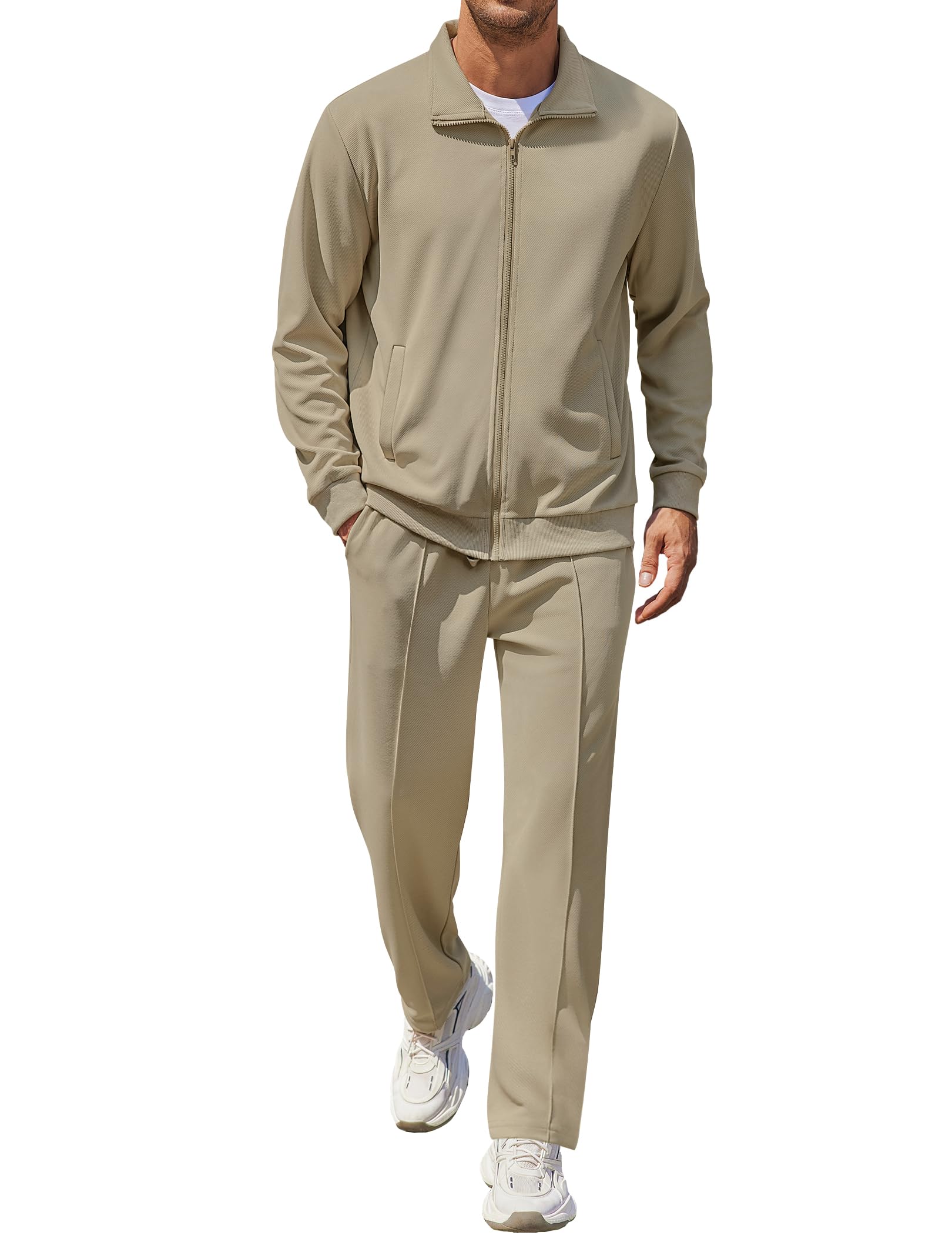 COOFANDY Men's Casual Sweatsuit 2 Piece Athletic Full Zip Tracksuit Jacquard Jogging Set Fashion Jackets And Pants Outfit