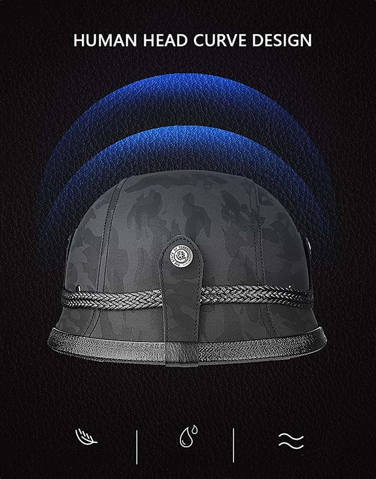Niemiecki styl kask dla dorosłych pół kask Retro motocykl otwarta twarz kask motorower DOT zatwierdzony dla Cruiser motorower Chopper Jet skuter ATV kask, na mężczyzn kobiety (B M=57~58CM)