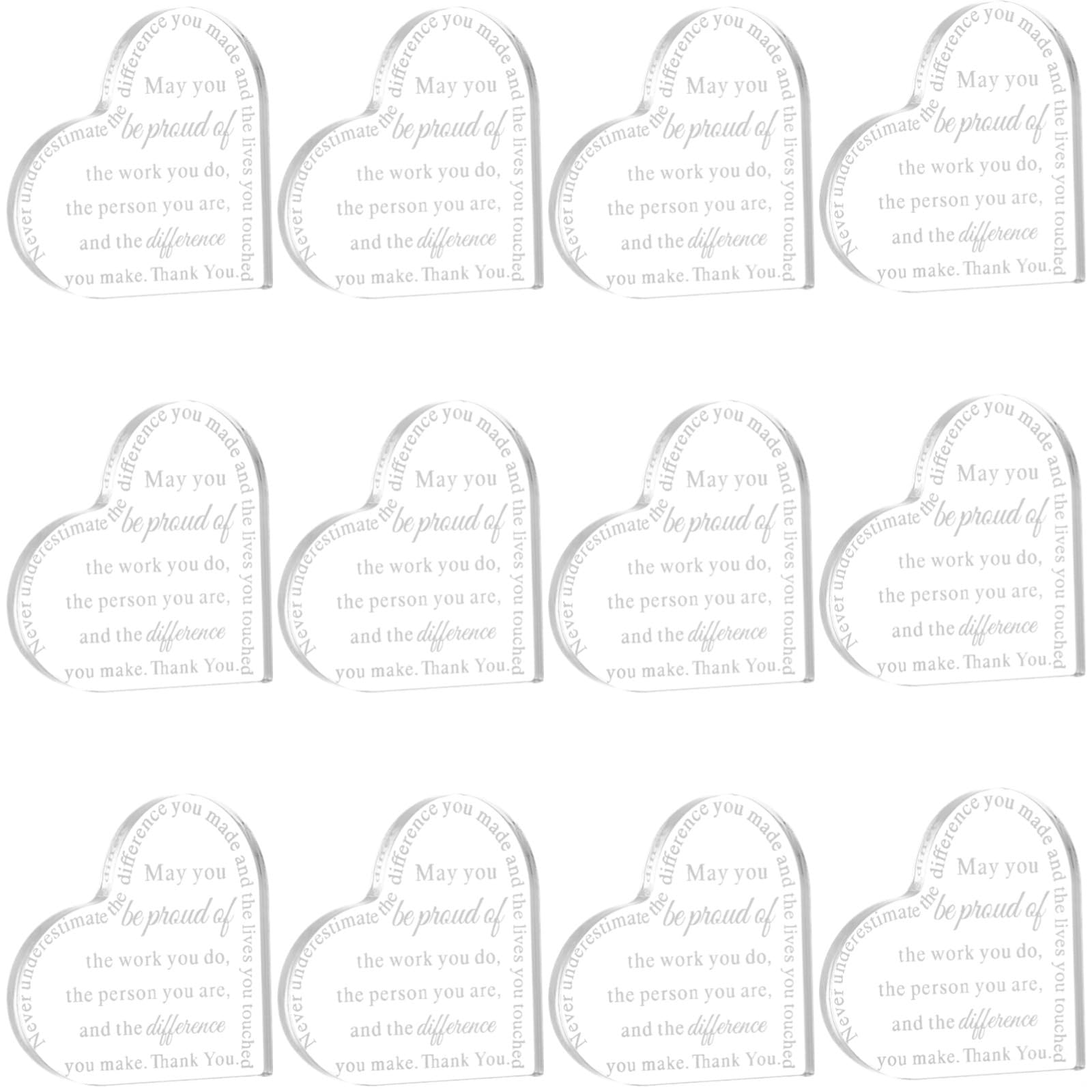 Herzförmige Acryl-Auszeichnungstafeln, 12-teiliges Set für Mitarbeiter, Dankeschön, Ruhestand & Abschiedsgeschenke, inspirierende Schreibtischdekorationen