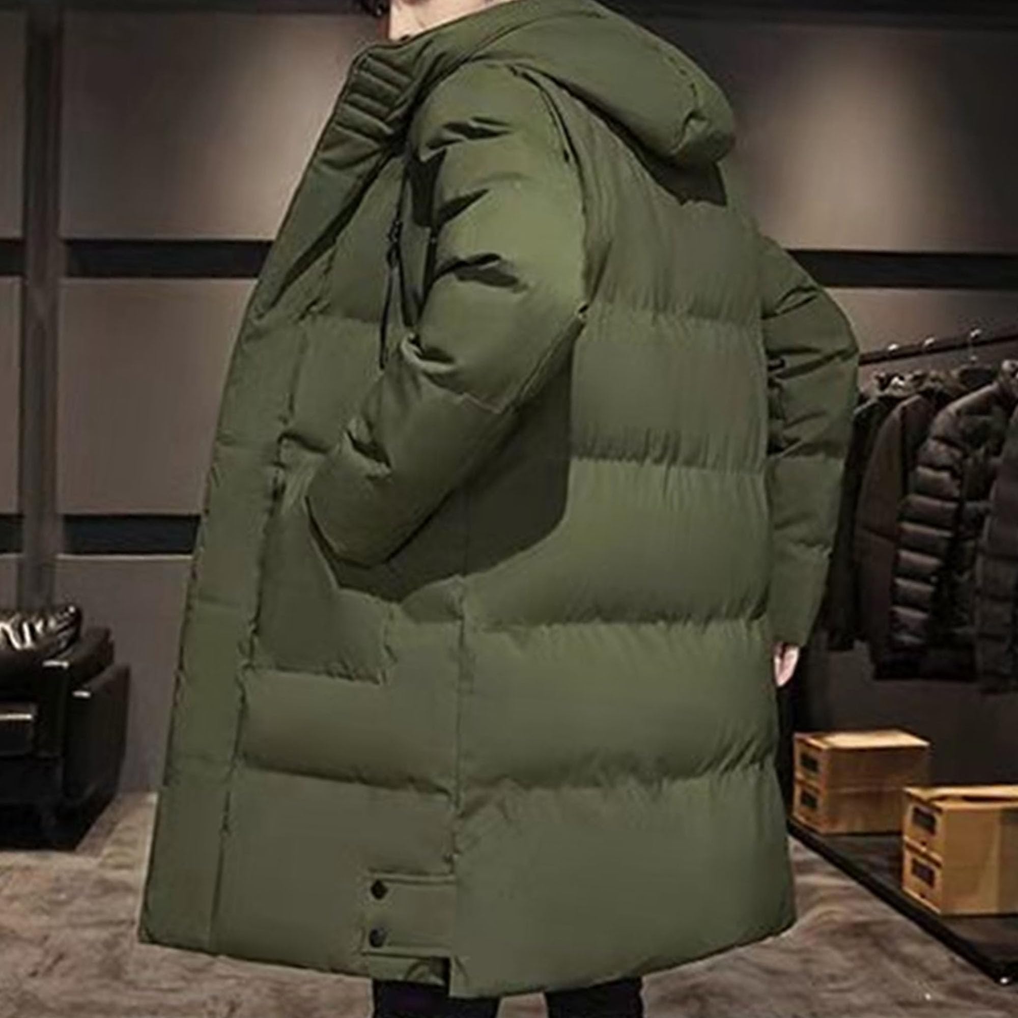 Parka lungo da uomo termico isolato lungo con cappuccio imbottito piumino antivento caldo capispalla giacca a vento