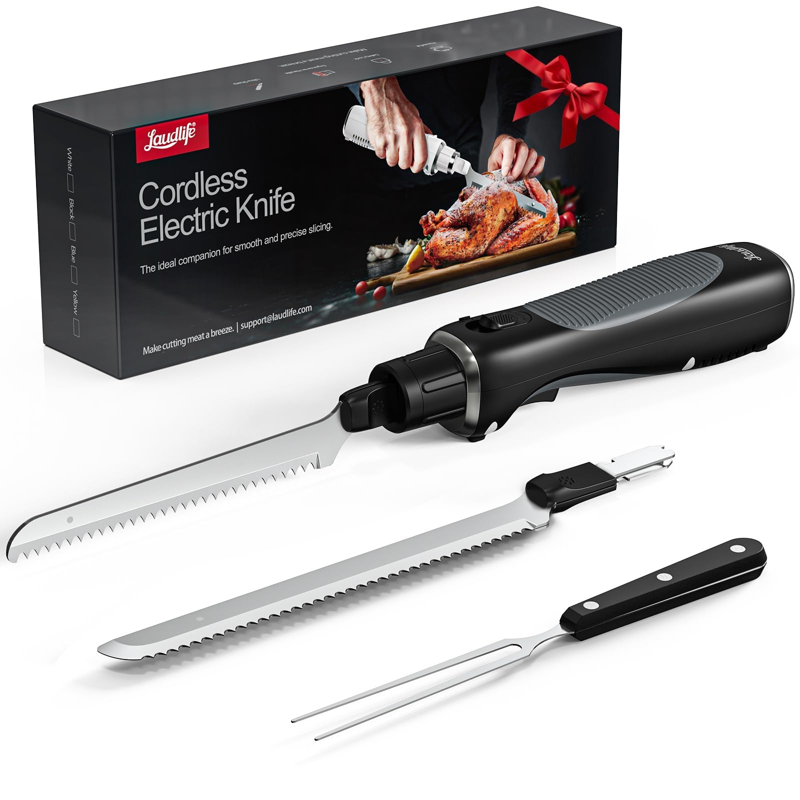 New Upgrade Cordless Electric Knife,Serrated Blade Knife for Turkey, Meat Slicing, Fillet, Bread, Ergonomic Design Cutting Knifes with Comfortable Contoured Grip, USB-C Rechargeable, Easy-Slice,Black