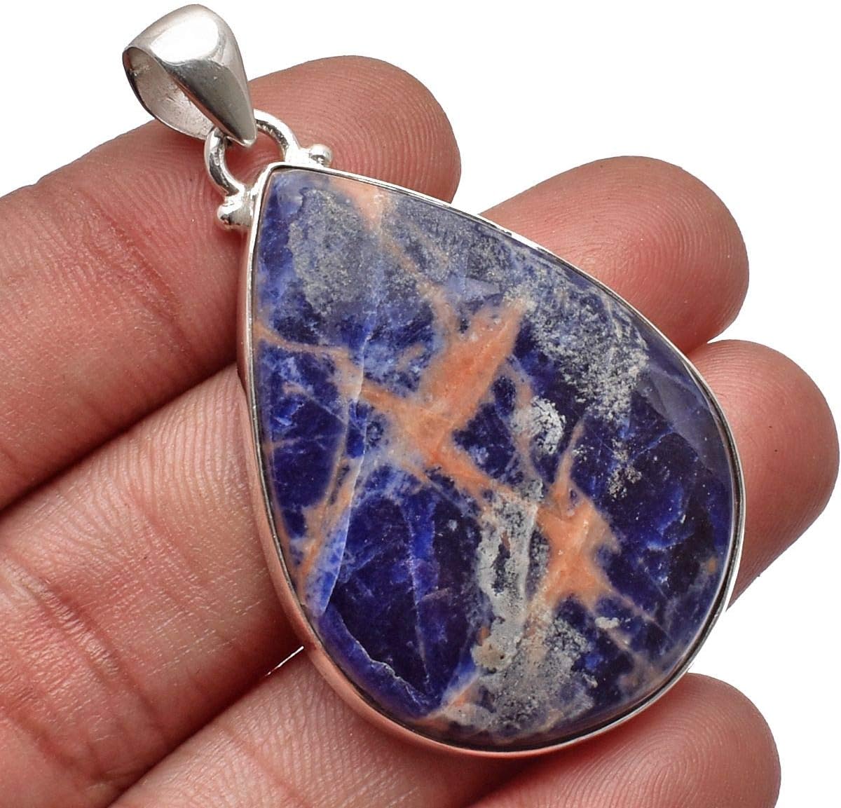 Natural Sodalite Gemstone 925 Sterling Silver Handmade Pendant For Women & Men image 2
