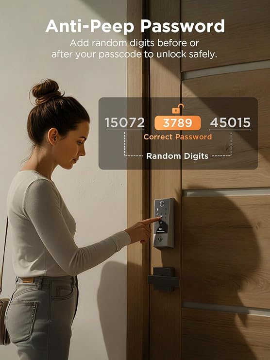 TCL Smart Lock D2 Plus, Fingerprint Keyless Entry Door Lock, Touchscreen Keypad Deadbolt Front Door Lock, Built-in Wi-Fi, App Remote Control, Compatible with Alexa & Google Home, 8-Month Battery