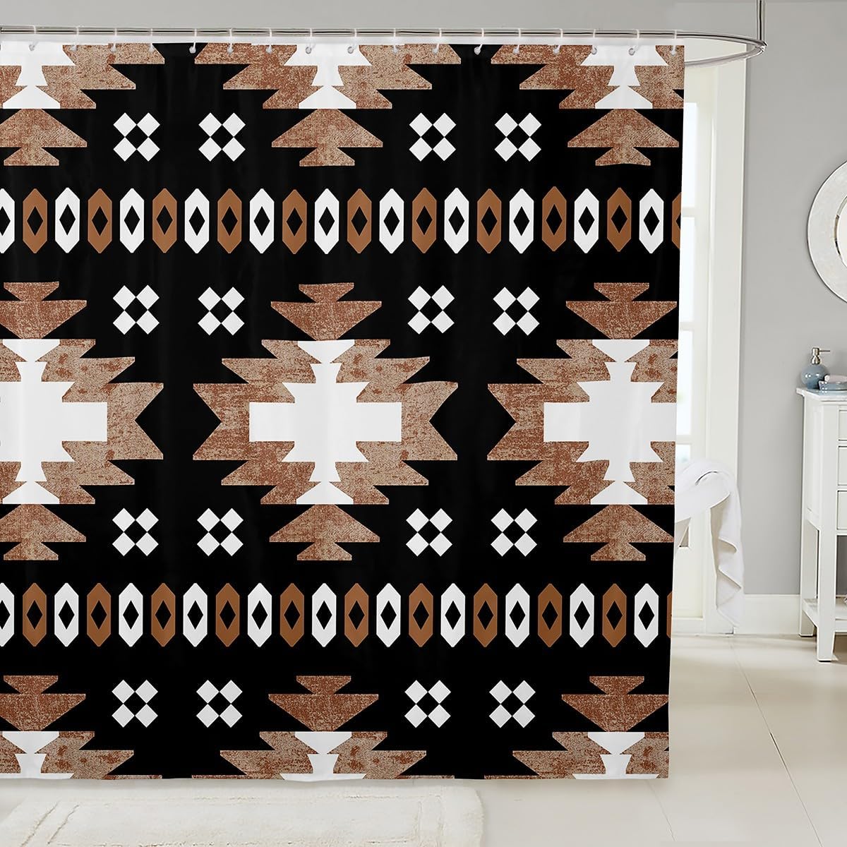 Feelyou Boho Shower Curtain 72"x78" Southwest Native American Design Bathroom Shower Curtain Set Southwestern Geometric Bath Curtain Western Decor Bathroom Accessories Beige Brown