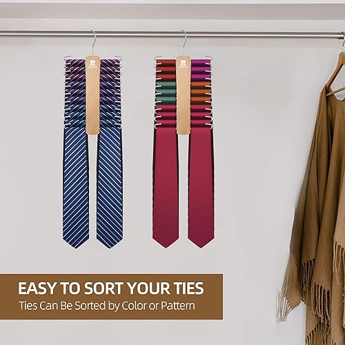 Miniatura 6 de ZEDODIER Estante de corbata de madera, colgador de corbata para armario de hombres, capacidad de almacenamiento de 20, organizador de corbata