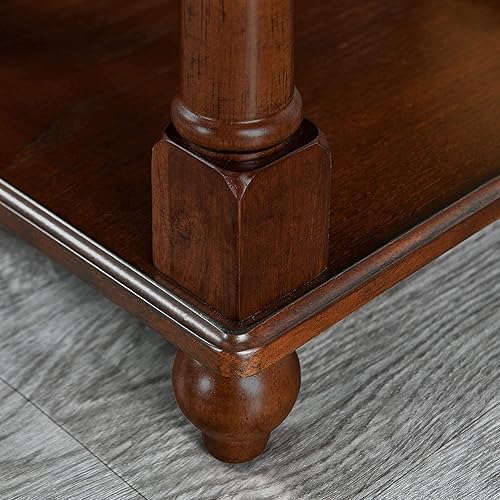 Miniatura 8 de Mesa auxiliar estrecha abierta con cajón, mesa auxiliar de madera maciza de 2 niveles con estantes de almacenamiento, mesita de noche delgada, mesa