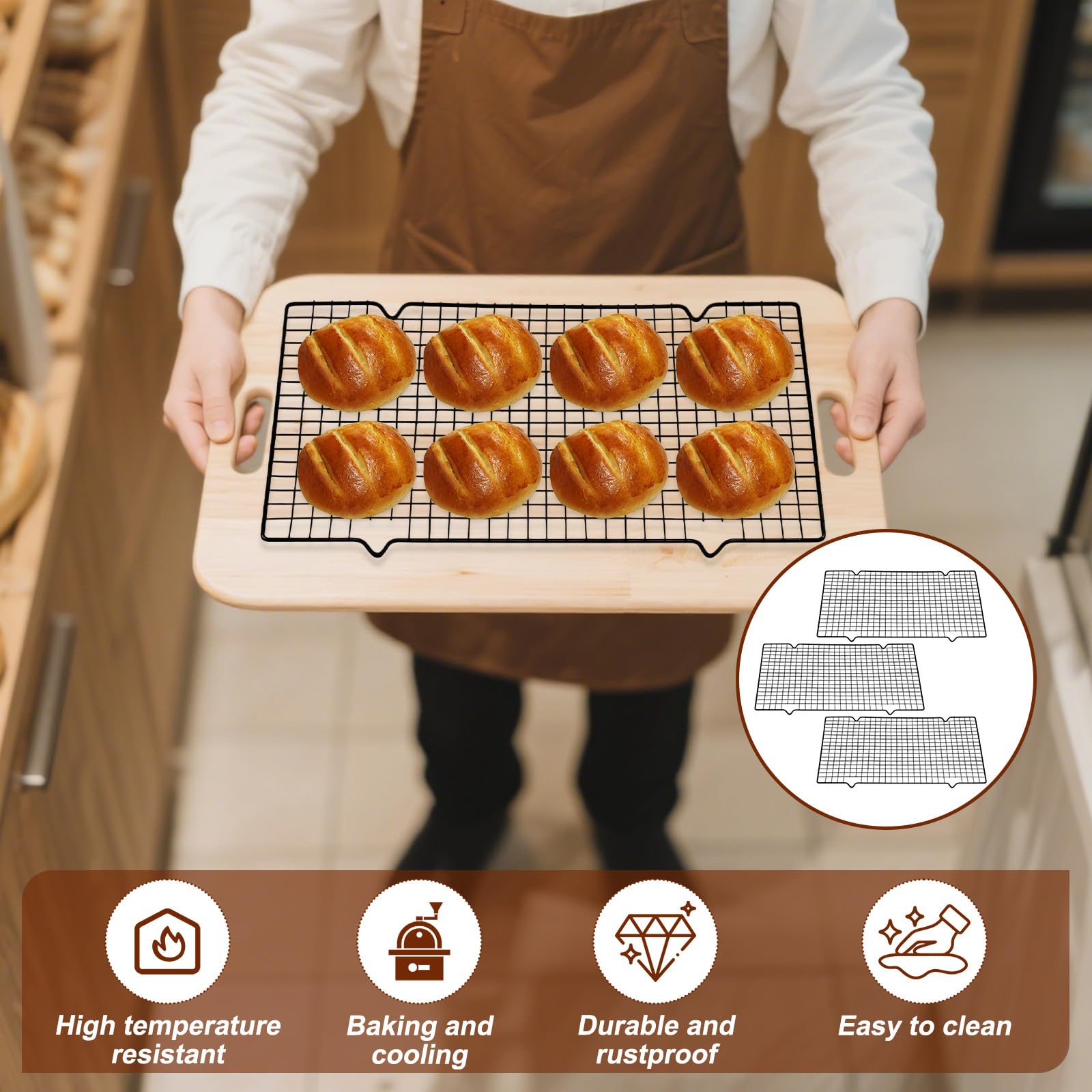Grille de Refroidissement Pâtisserie 40x25cm Acier Inox Antiadhésive Rectangulaire pour Cuisson Séchage