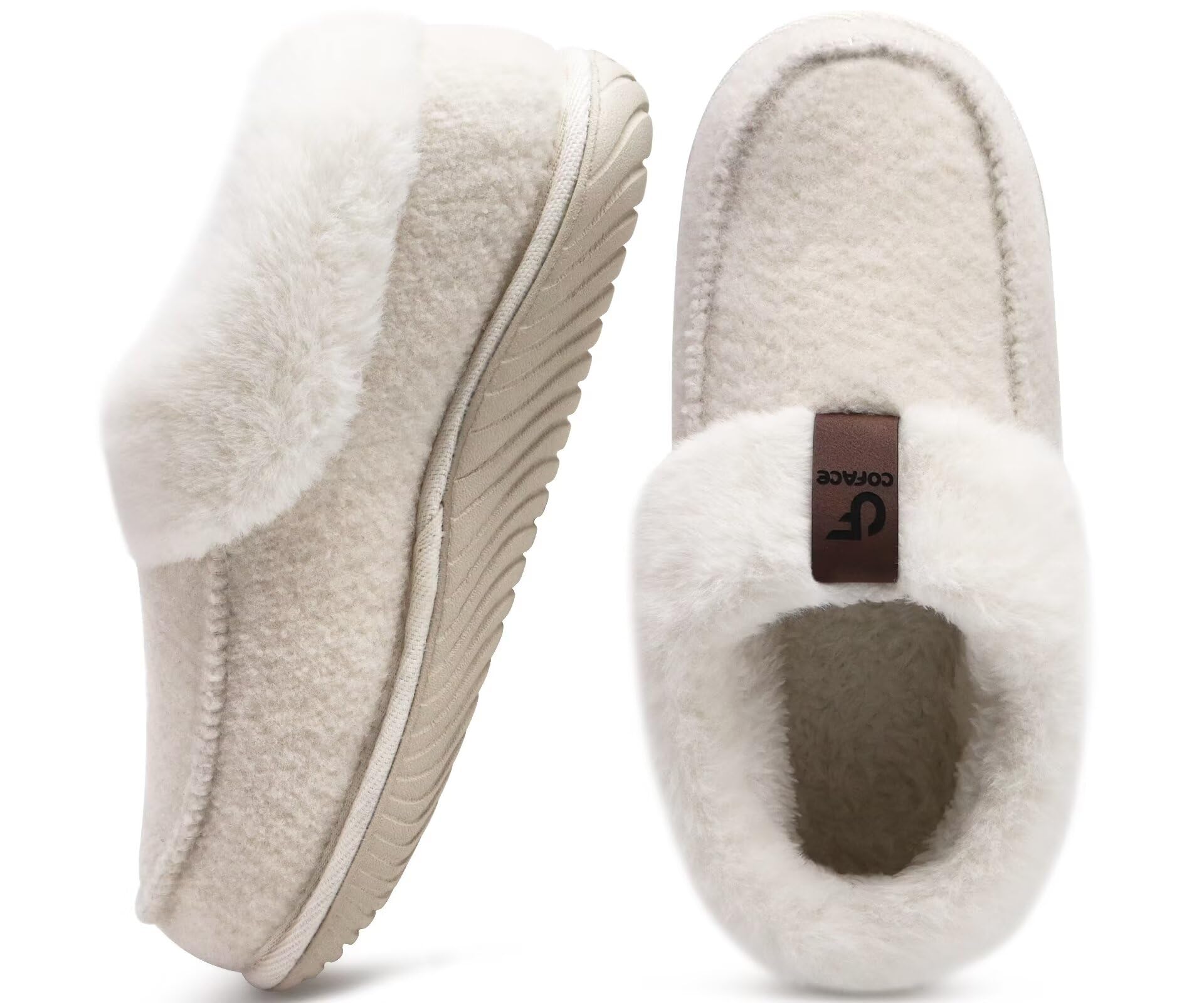 COFACE Pantofole Donna Invernali Peluche Pelle Pantofola Chiuse Calde Feltro Ciabatte da Casa Comode Memory Foam Slippers Antiscivolo Suola
