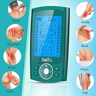 Belifu Dual Channel TENS EMS Unit with 12 Pads, 24 Modes Muscle Stimulator, Electronic Pulse Massager Muscle Massager for Pain Relief Therapy, Fastening Cable Ties, Dust-Proof Drawstring Storage Bag