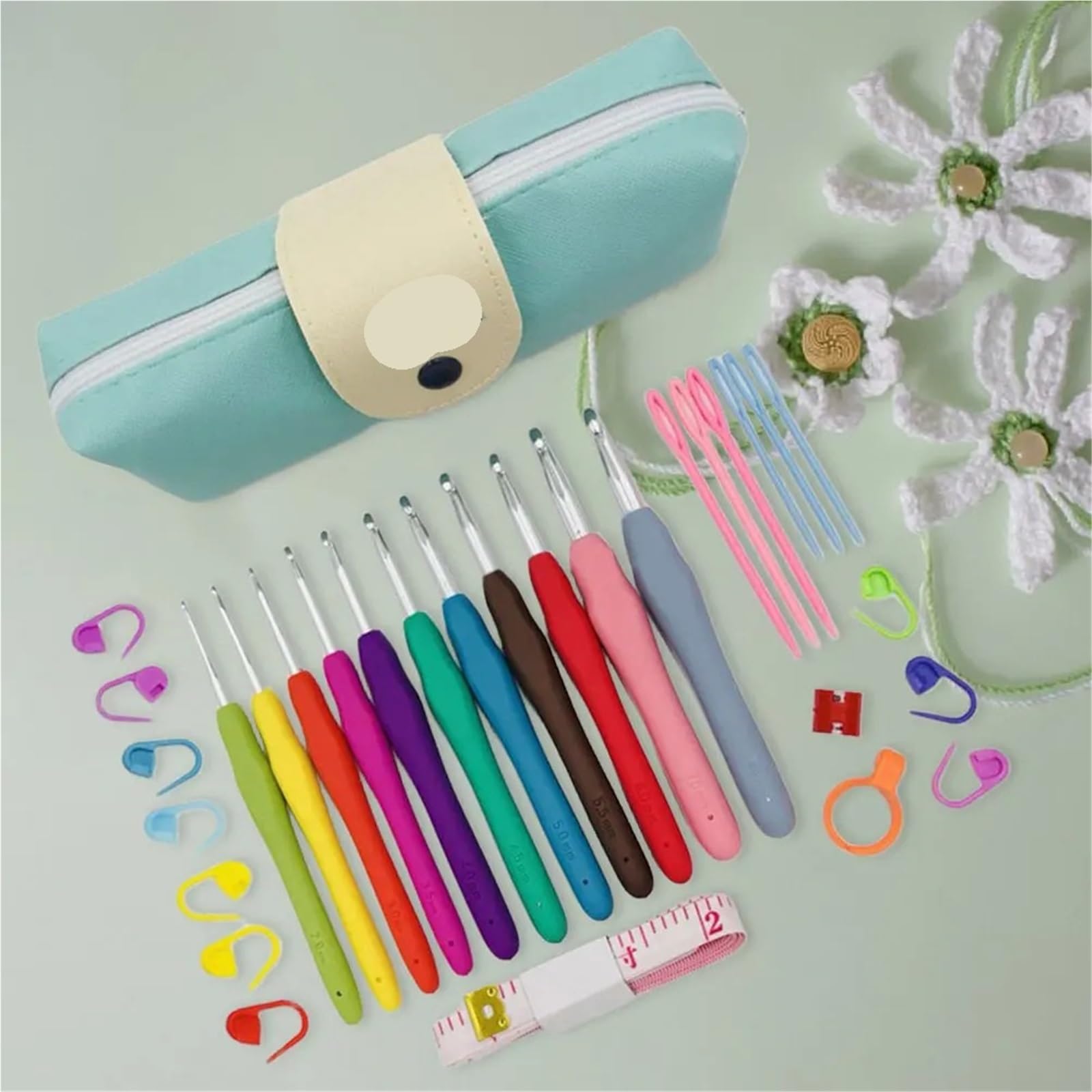 Kit Ganchillo Juego de agujas de crochet con estuche, mango ergonómico, 11 tamaños, colores surtidos(Colorful)