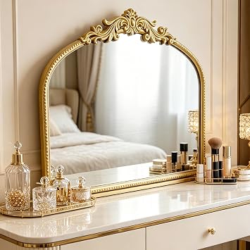 Arched Gold Vintage Mirror, French Baroque Antique Wall Mirror for Living Room Bedroom Bathroom, Decorative Large Mirror for Fireplace Entryway Hallway Vanity, Home Decor Gift for Homemakers,32x20In