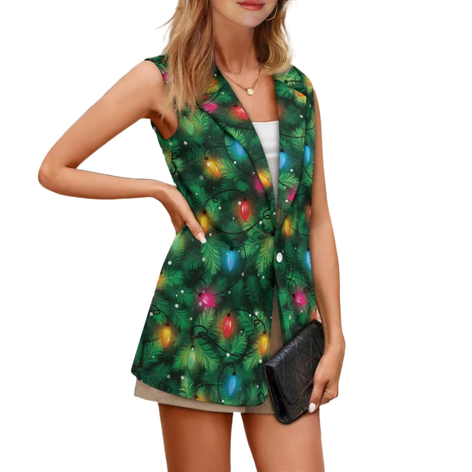 TOADDITDO Women Vest Top Fashion Sleeveless 1Button Lapel Vests Western Waistcoat Dressy Vest Jacket Formal Business Blazer