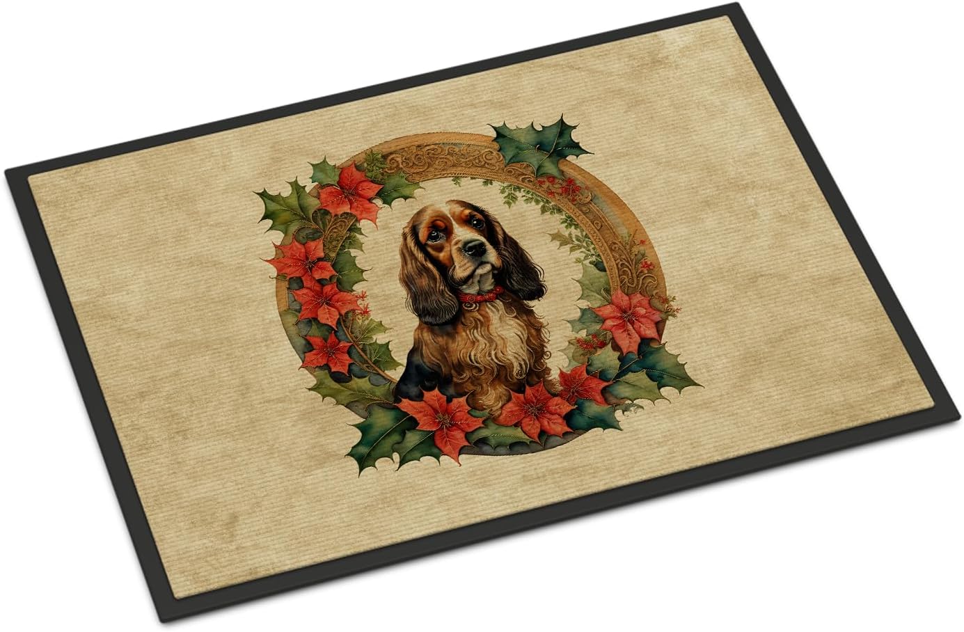 Caroline's Treasures DAC2357MAT English Cocker Spaniel Christmas Flowers Doormat Front Door Mat Indoor Outdoor Rugs for Entryway, Non Slip Washable Low Pile, 18H X 27W