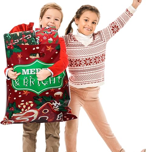 Miniatura 6 de Jetec 200 bolsas de plástico jumbo de Navidad a granel de 17 x 12 pulgadas, bolsas de regalo de Navidad con asas para recuerdos de fiesta de