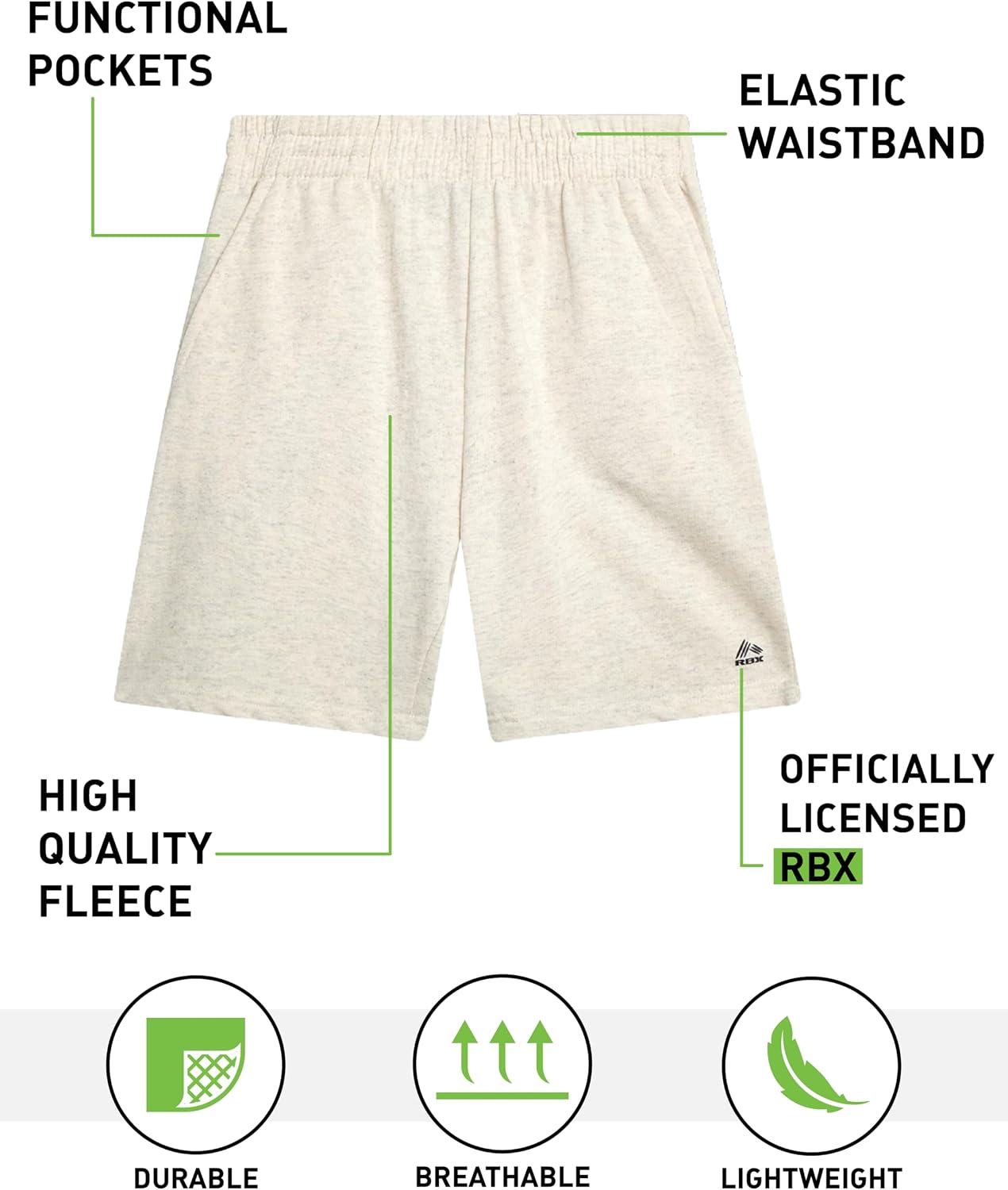 RBX Boys Athletic Shorts - 2 Pack Active Performance Fleece Boys Shorts with Pockets - Youth Kids Basketball Gym Short