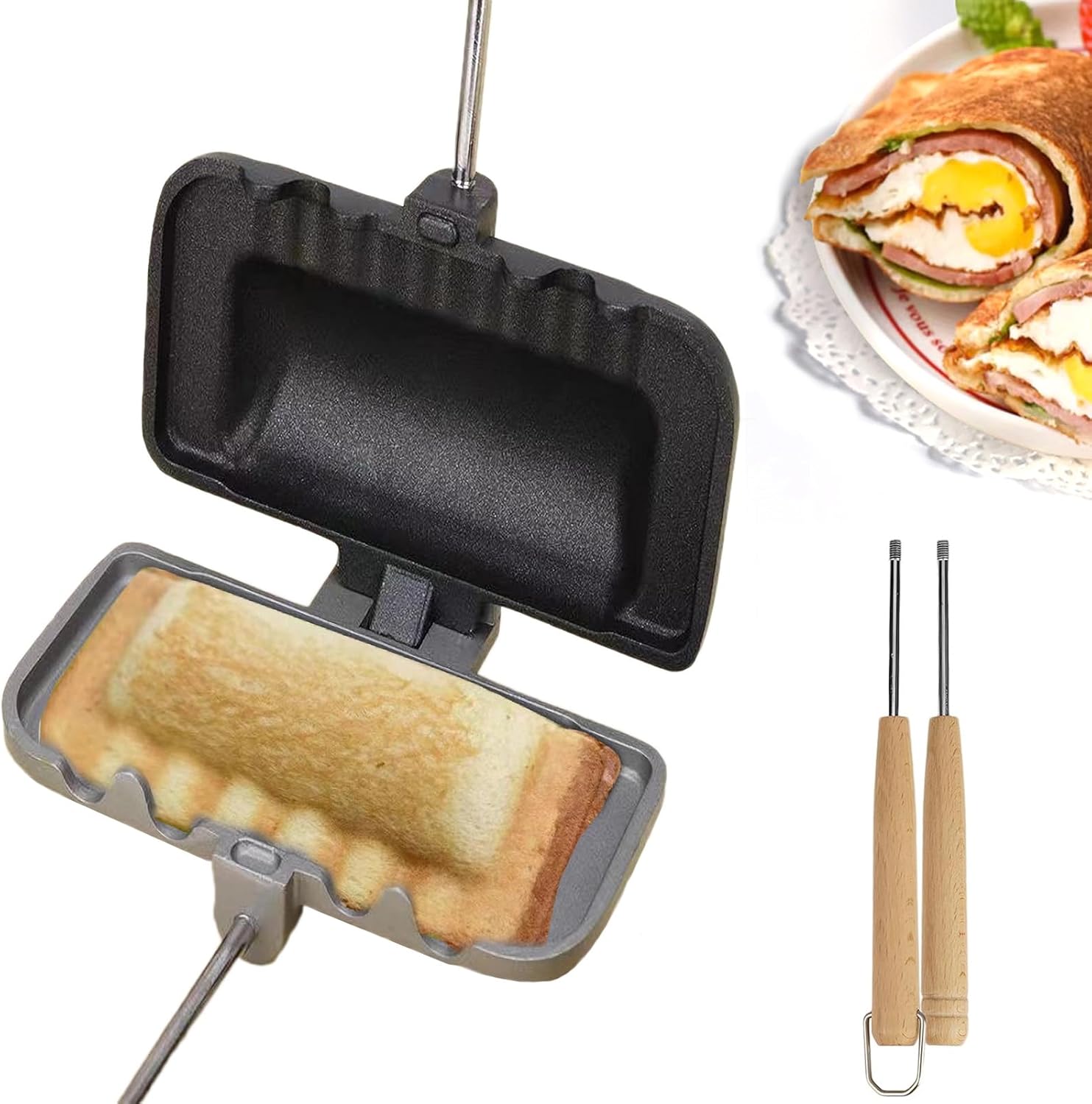 Hot Sandwich Maker, Hot Dog Toaster Double-Sided Nonstick Sandwich Skillet with Removable Handle for Egg Panini Press, Breakfast Pancakes, Toast, Omelets (1 Pack)