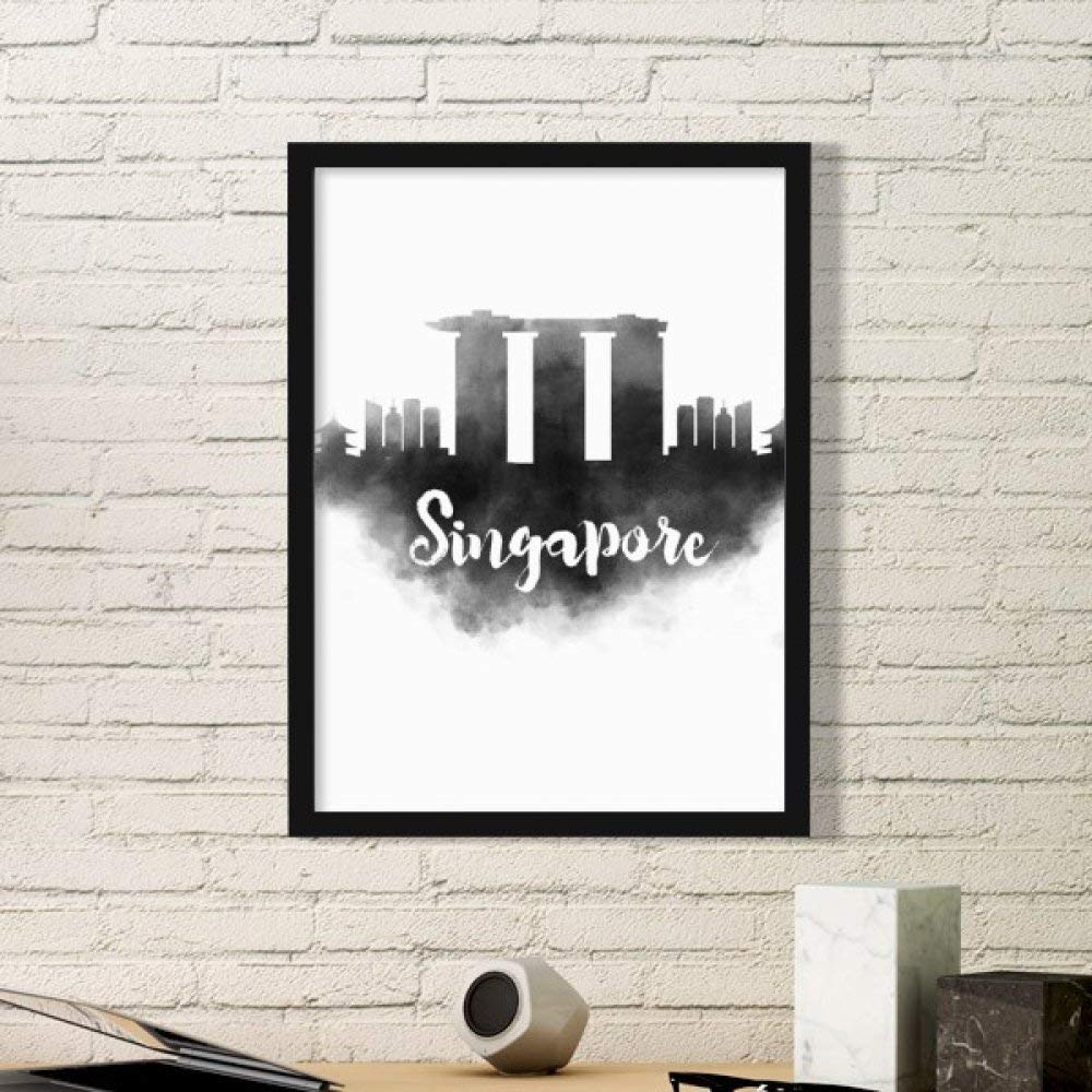 Peinture Singapour encre d'art avec cadre photo noir de qualite