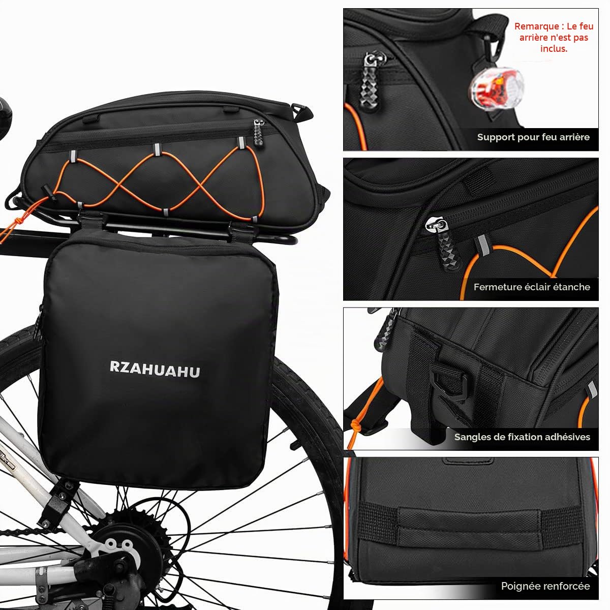 Sac de Porte-vélos 3 en 1 Coffre Isotherme vélo avec 2 Sacs Suspendus Latéraux Bagages Sacoche Bandoulière