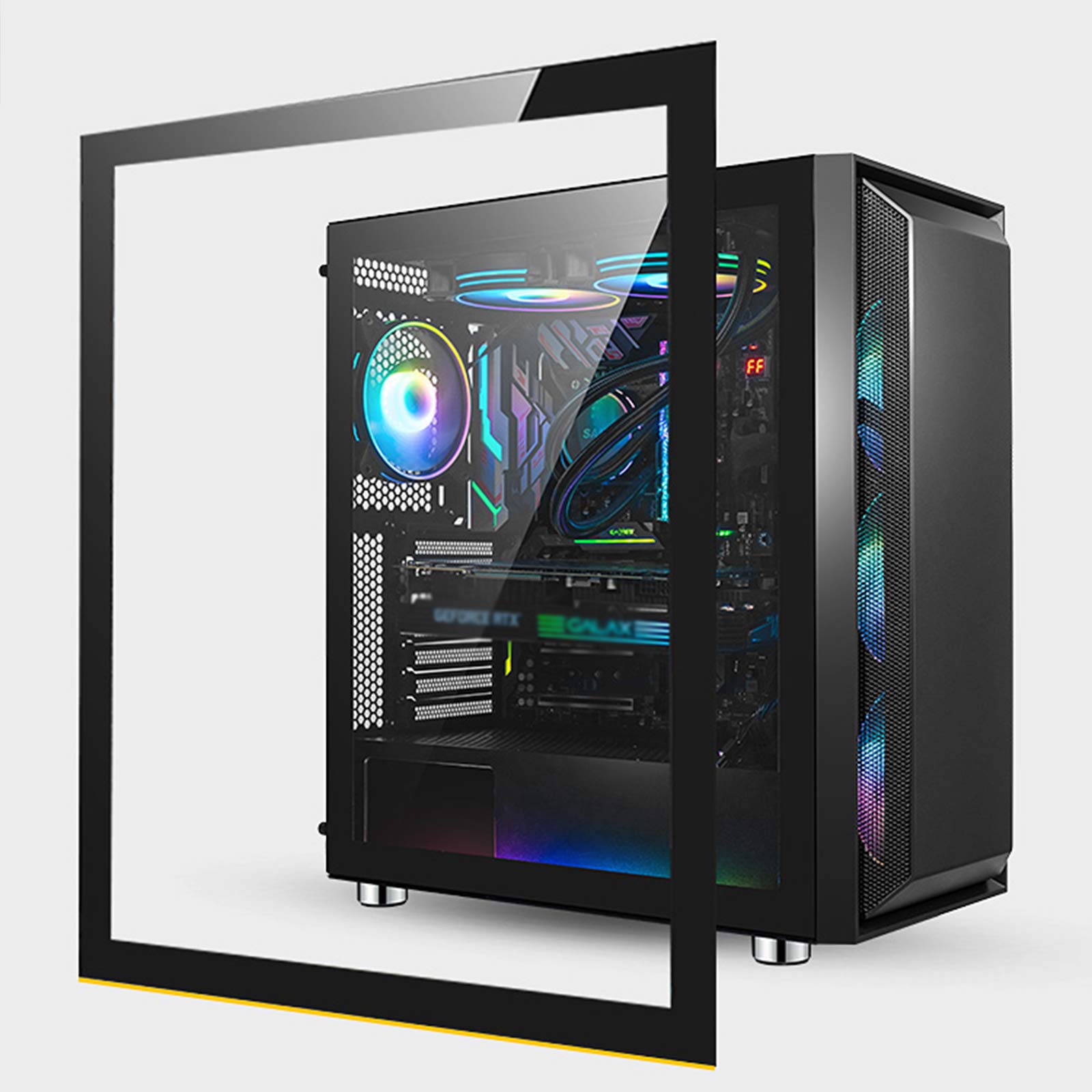 Caso PC Gaming - USB3.0 Port - Vetro temperato Laterale Pannello di Gestione Cavi - Taci Raffreddamento ad Acqua Ready - Integrato RGB - Whine