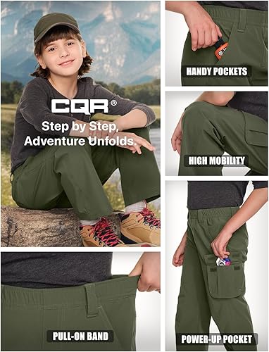 Miniatura 4 de CQR Pantalones cargo de senderismo para niños y jóvenes, UPF50+ pantalones de secado rápido para acampar al aire libre