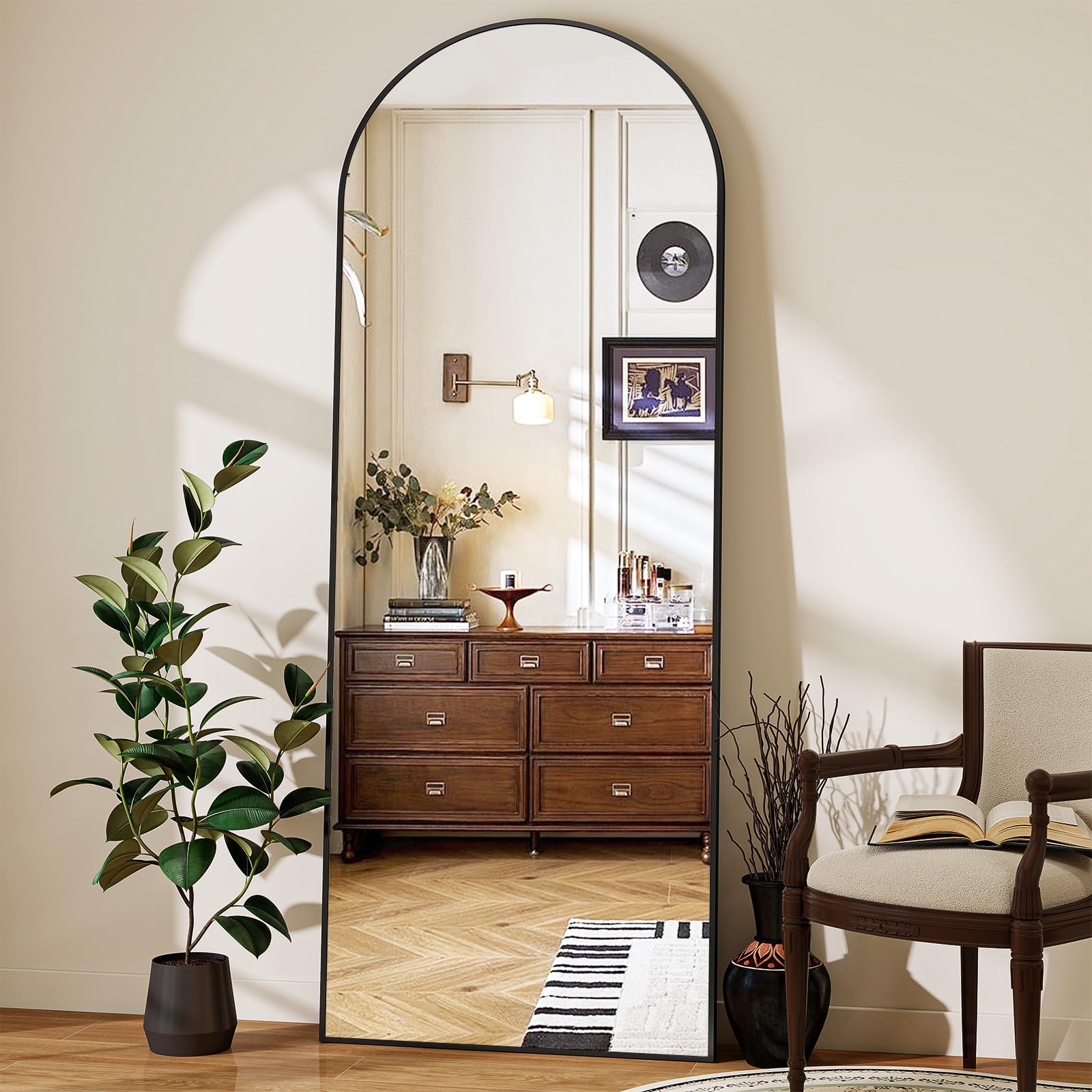 64"x21" Arched Mirror Full Length, Standing Floor Mirror, Wall Mounted Mirror with Aluminum Frame - for Standing, Leaning or Hanging, for Living Room Dressing Room, Black