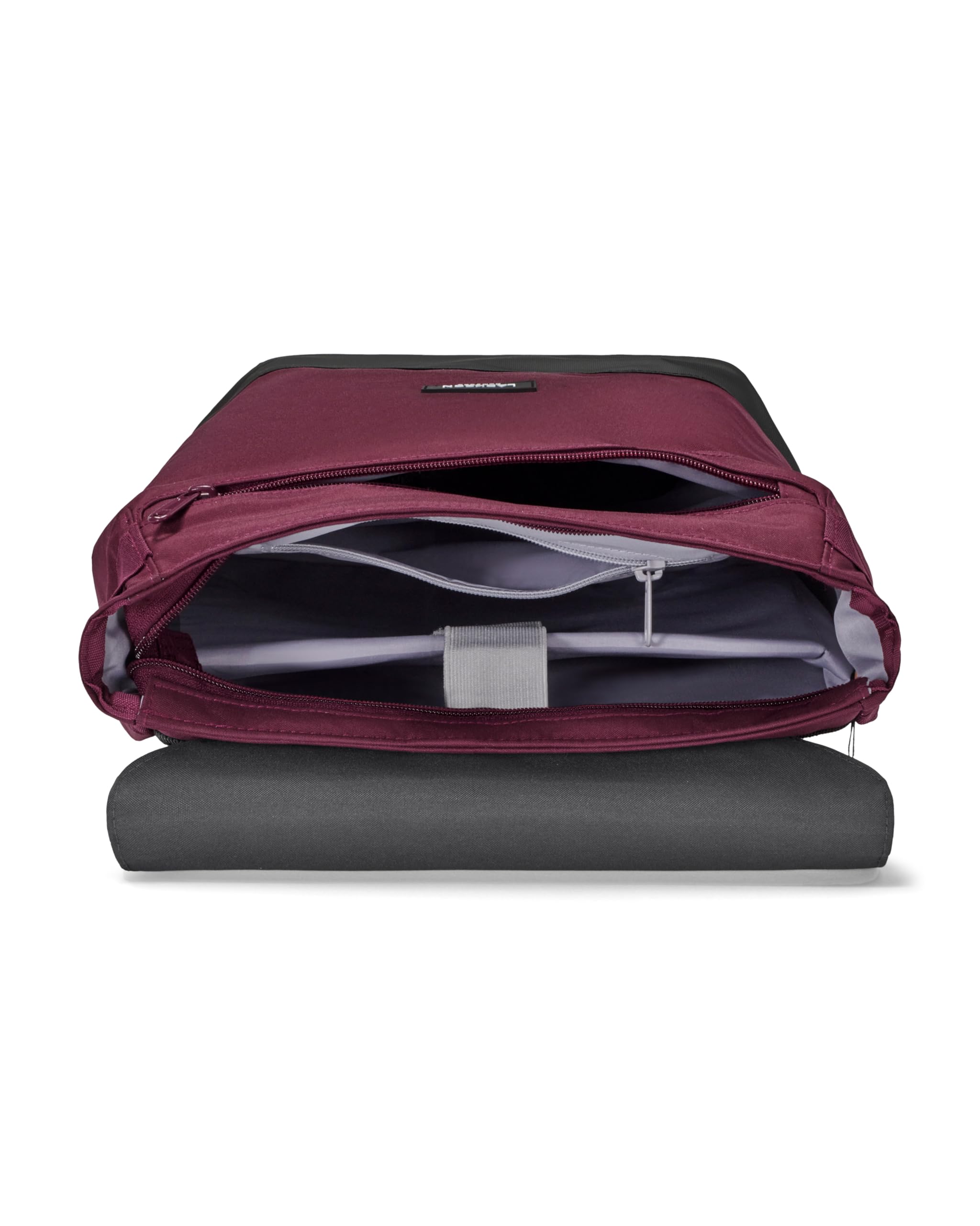 LARKSON Zaino da Donna Grigio Rosso - Nina - Zaino da Giorno con Scomparto per Laptop da 16 Pollici per Università, Lavoro e Viaggi - Zainetto Medio - Idrorepellente