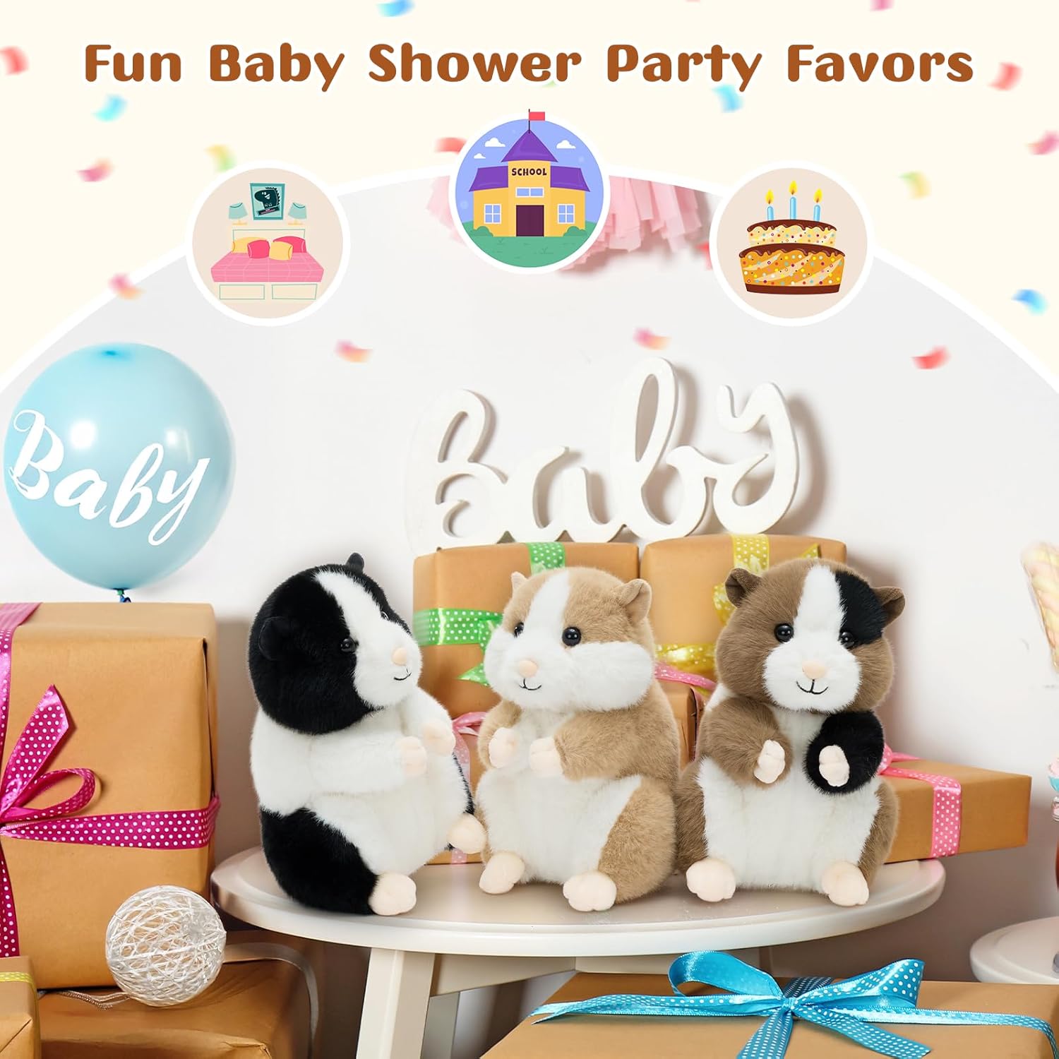 MorisMos Hamster Toys for Kids Girls Boys, 8.7" Realistic Hamster Stuffed Animal Plushies Set, Lifelike Small Stuffed Animals in Bulk for Baby Shower Birthday Party Decoration - Image 7