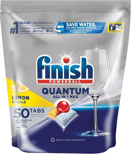 Finish 50s Auto Dishwashing Tablets, Quantum Thermal Forming Tabs, Lemon, Dishwasher Detergent, Scrubs, Degreases & Shines