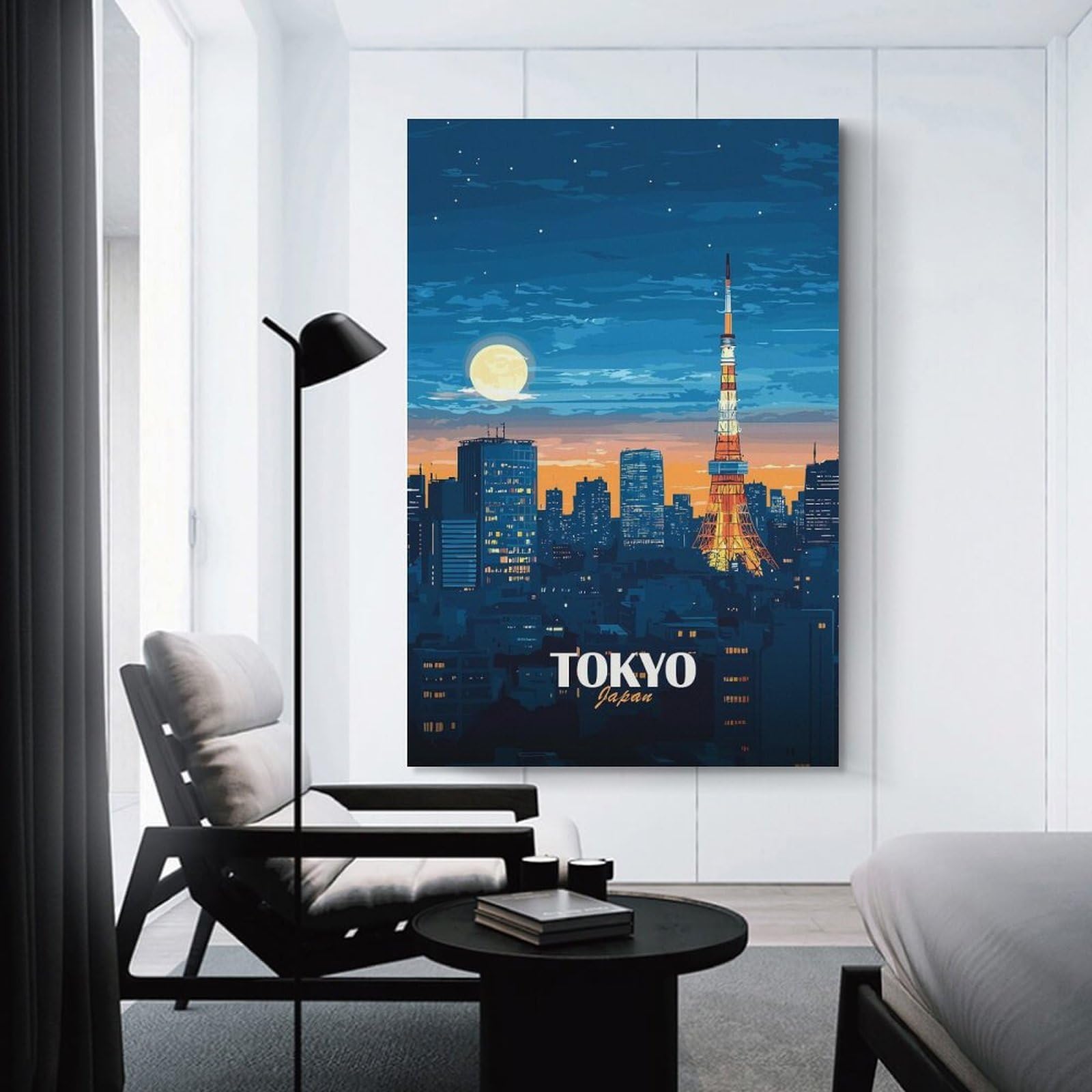 Junmoney Tokyo Japan Cityscape at Night Room Decor Wall Art 24x36inch(60x90cm), for Entrance Spaces, Stair Walls Or Halls, A Neat Decor Update for Hallways