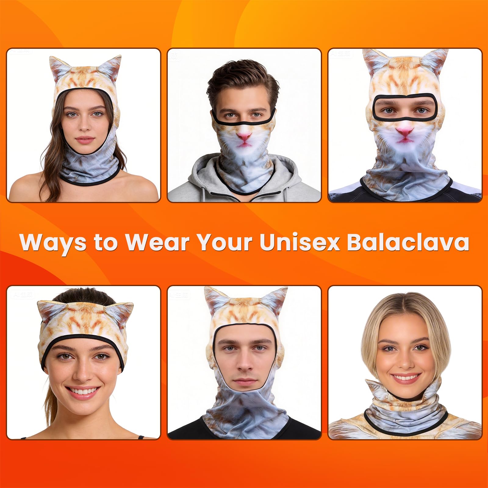 4PCS Cat Ski Mask Shiesty Men Balaclava Funny Dog Animal Christmas Face Sheisty 3D Printed Furry Cute Skimask Pack Kitty with Yellow Ears for Must Haves Trip Adults Women Shisty Rave Design - 2