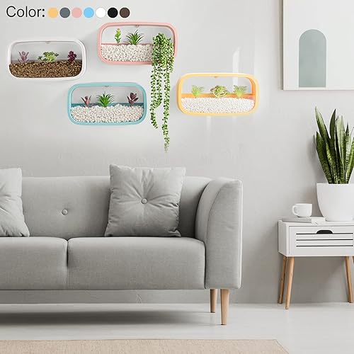 Miniatura 5 de PATIKIL Maceta de pared de 12 x 6 pulgadas, maceta cuadrada colgante para decoración de suculentas, hierbas, plantas de aire, color negro