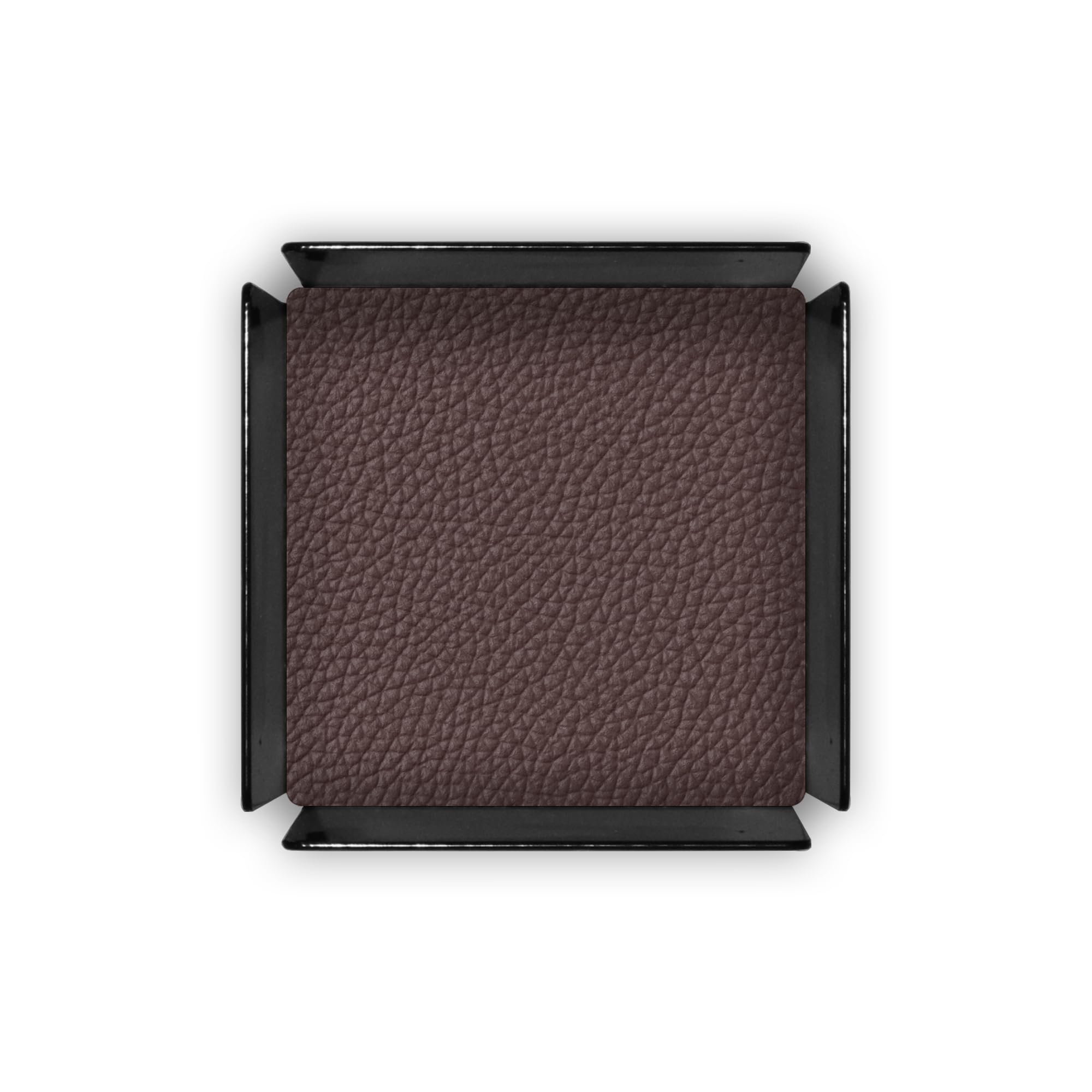 Eglooh - Dafne - Portapenne da Scrivania Ufficio in Acciaio Nero Opaco - Fondo Interno in Vera Pelle Marrone Scuro - Design Quadrato e Finiture Artigianali - cm 7,2 x 7,2 x H.10 - Made in Italy