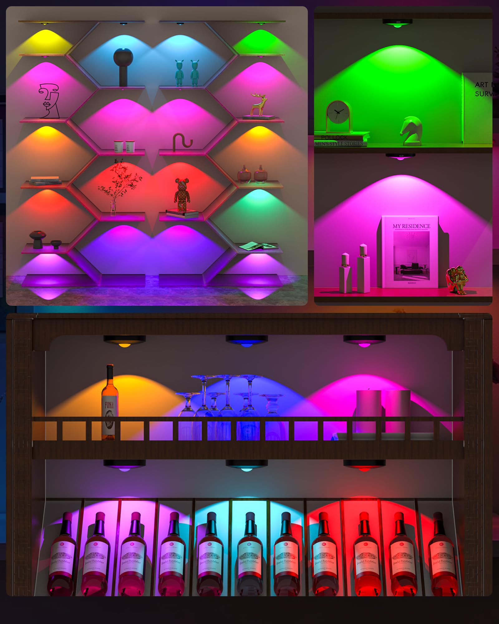 TRUMPETS RGB LED Spot Akku Magnetisch mit Fernbedienung，Schwarz：6 stk