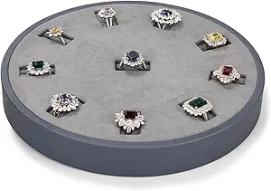 10Slots Ring Tray Round Holder Display PU Leather Earring Organizer Jewelry Display Tray Microfiber Interior Jewelry Organizer Tray(Blue)